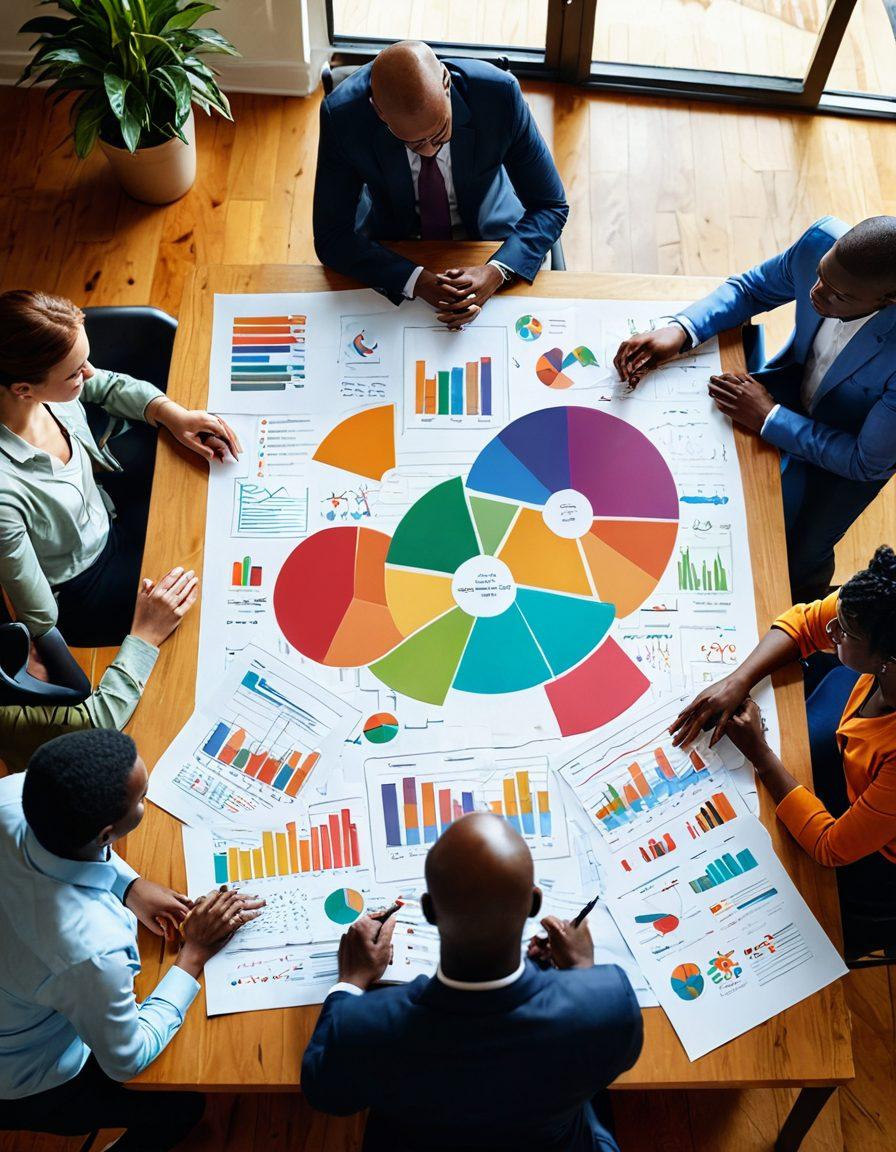 A warm and inviting scene depicting a diverse group of people discussing financial protection options around a large table with paperwork and laptops. Include local landmarks in the background to highlight community ties. Emphasize visual elements like charts or graphs showcasing discounts and benefits. Soft lighting to create a friendly atmosphere. realistic illustration. vibrant colors.